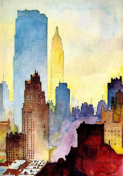 art oil painting reproduction of  John Held Jr Manhattan Skyline - 1936 museum quality handmade
