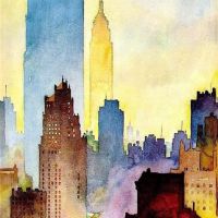 John Held Jr Manhattan Skyline - 1936 Hand Painted Reproduction