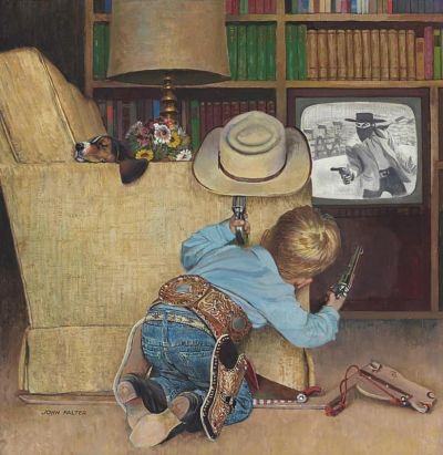 art oil painting reproduction of  John Philip Falter American Good Guys Wear White Hats 1957 museum quality handmade