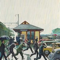 John Philip Falter Commuters In The Rain 1961 Hand Painted Reproduction