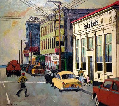 art oil painting reproduction of  John Philip Falter Crescent City California 1955 museum quality handmade