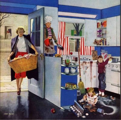 art oil painting reproduction of  John Philip Falter Mother S Little Helpers 1953 museum quality handmade