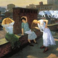 John Sloan Addison Sunday Girls Drying Their Hair - 1912 Hand Painted Reproduction