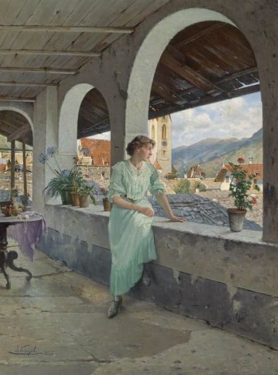 art oil painting reproduction of  Josef Kinzel The View Over The Roofs museum quality handmade
