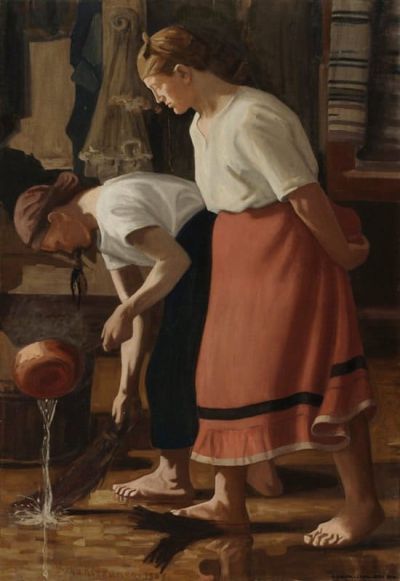 art oil painting reproduction of  Juho Rissanen Scrubbing The Floor 1908 museum quality handmade