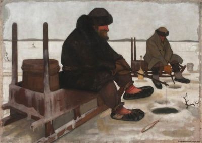 art oil painting reproduction of  Juho Rissanen Winter Fishing Icefishing 1900 museum quality handmade