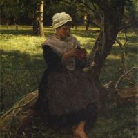 Jules Breton A Peasant Girl Knitting