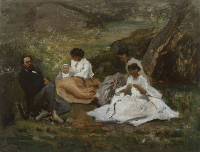 art oil painting reproduction of  Jules Breton Family Reunion At Bourron Marlotte museum quality handmade
