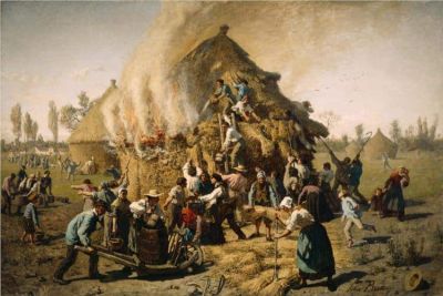 art oil painting reproduction of  Jules Breton Fire In A Haystack museum quality handmade