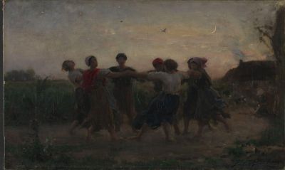 art oil painting reproduction of  Jules Breton Midsummer Night Dance In Courrieres museum quality handmade
