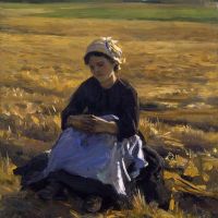 Jules Breton Small Gleaner Sitting In The Field