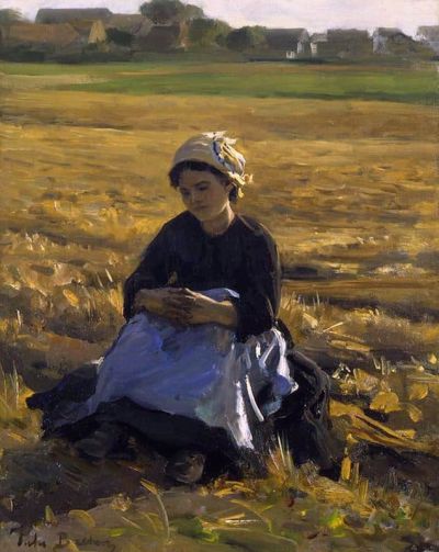 art oil painting reproduction of  Jules Breton Small Gleaner Sitting In The Field museum quality handmade