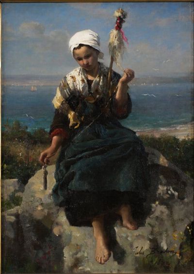 art oil painting reproduction of  Jules Breton The Flax Spinner museum quality handmade