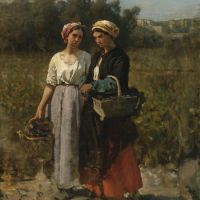 Jules Breton Two Young Women Picking Grapes