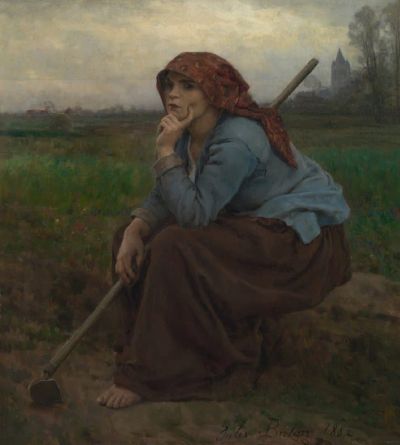 art oil painting reproduction of  Jules Breton Young Peasant Girl With A Hoe museum quality handmade