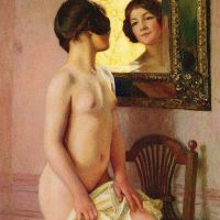 Jules Marie Auguste Leroux The Mirror Hand Painted Reproduction