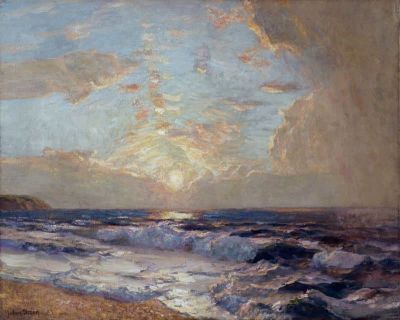 art oil painting reproduction of  Julius Olsson Ra Sunset Cornish Coast 1920 museum quality handmade