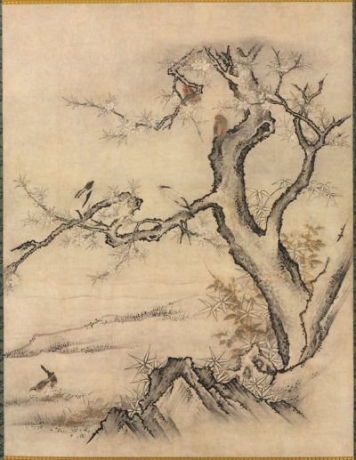 art oil painting reproduction of  Kano Motonobu Flowers And Birds In A Spring Landscape - 1929 museum quality handmade