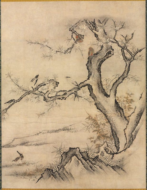 Kano Motonobu Flowers And Birds In A Spring Landscape - 1929 museum quality