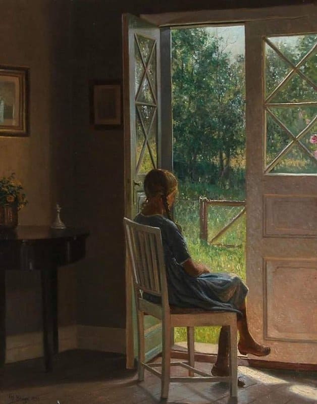 Karl Harald Alfred Broge Interior With A Girl Looking Out Into The Garden 1920 museum quality