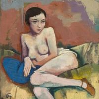 Karl Hofer Sitzender Akt Mit Blauen Kissen 1927