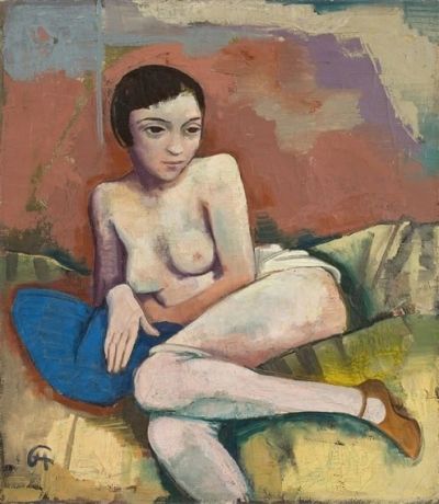 art oil painting reproduction of  Karl Hofer Sitzender Akt Mit Blauen Kissen 1927 museum quality handmade
