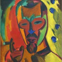Karl Schmidt Rottluff Self Portrait With Cigar - 1919 Hand Painted Reproduction