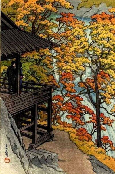 art oil painting reproduction of  Kawase Hasui Autumn At Fukuroda Falls - 1954 museum quality handmade
