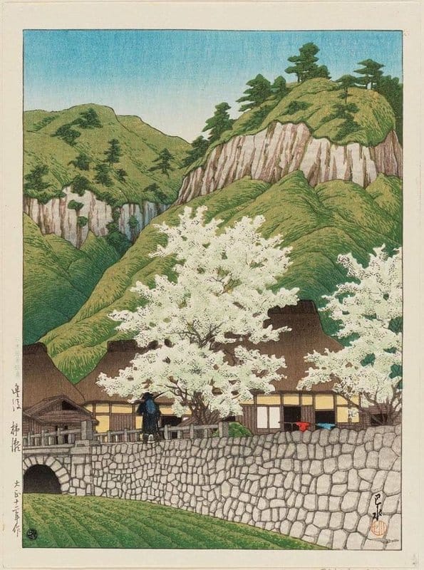 Kawase Hasui Cherry Trees At Kakise Bungo Province 1923 museum quality