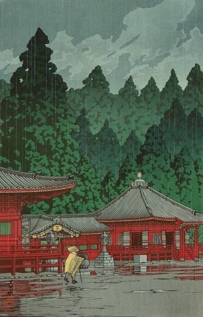 art oil painting reproduction of  Kawase Hasui Futatsu Hall Nikko Gate 1929 museum quality handmade