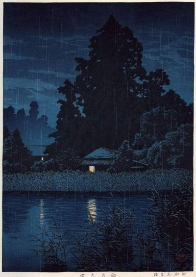 art oil painting reproduction of  Kawase Hasui Nocturnal With Rain In Omiya 1930 museum quality handmade