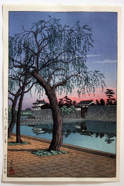 art oil painting reproduction of  Kawase Hasui Spring Evening At Otemon Gate 1952 museum quality handmade