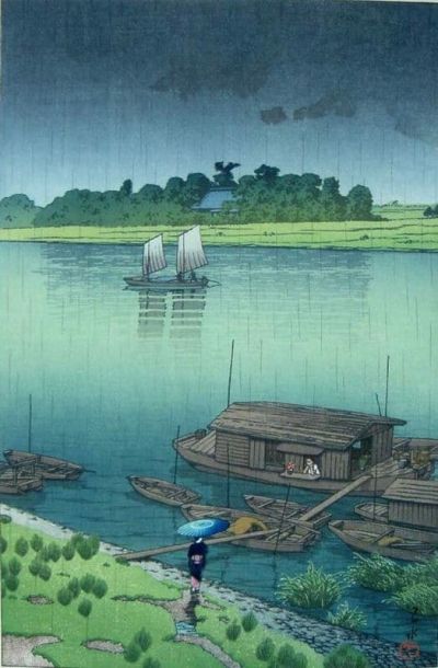 art oil painting reproduction of  Kawase Hasui Summer Rain 1932 museum quality handmade