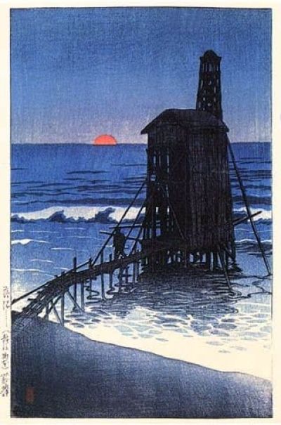 art oil painting reproduction of  Kawase Hasui Sunset At Gomoto Echigo 1921 museum quality handmade