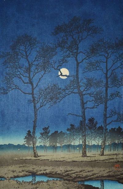 art oil painting reproduction of  Kawase Hasui Toyamagahara Winter Moon 1931 museum quality handmade
