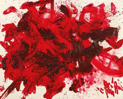 art oil painting reproduction of  Kazuo Shiraga Enjihen Crimson Rouge 2004 museum quality handmade