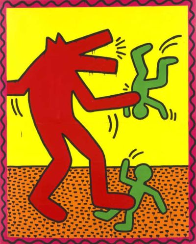 art oil painting reproduction of  Keith Haring Untitled 1982 - Anubis Dog Eat Men museum quality handmade