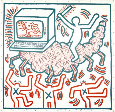 art oil painting reproduction of  Keith Haring Untitled 1983 - Caterpillar With Computer Head museum quality handmade