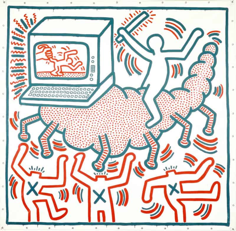 Keith Haring Untitled 1983 - Caterpillar With Computer Head museum quality