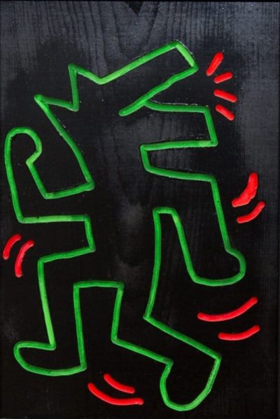 art oil painting reproduction of  Keith Haring Untitled 1983 - Dancing Green Dog museum quality handmade