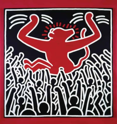 art oil painting reproduction of  Keith Haring Untitled 1985 - Crowd And Monkey museum quality handmade