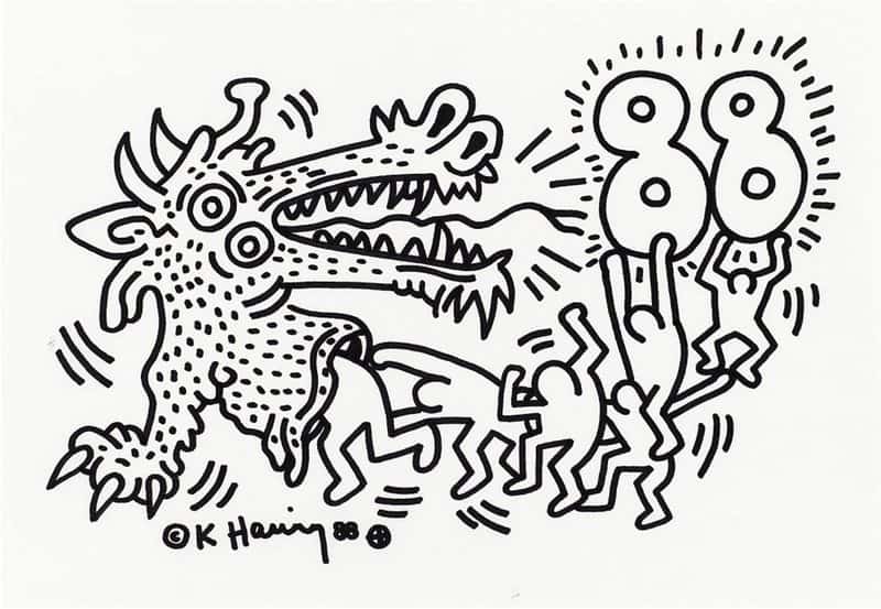 Keith Haring Untitled Chinese Year Of The Dragon 1988 museum quality