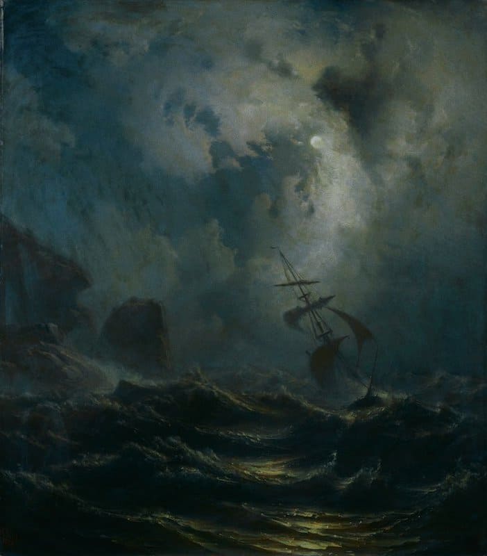 Knud Andreassen Baade Stormy Night At Norwegian West Coast 1856 museum quality