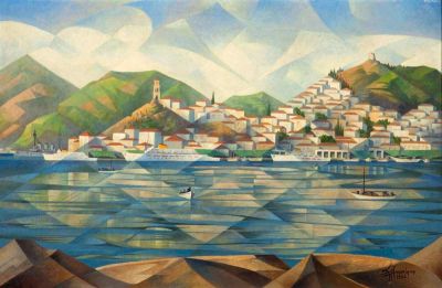 art oil painting reproduction of  Kostas Plakotaris View Of Poros 1962 museum quality handmade