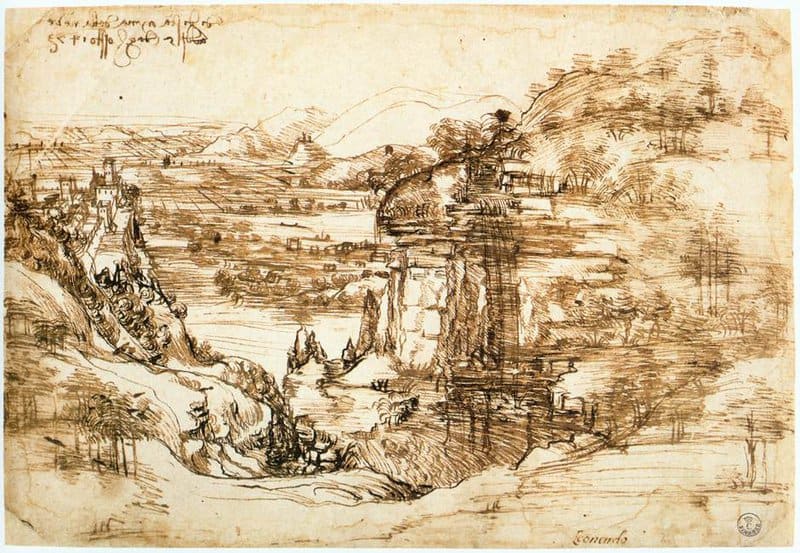 Landscape Drawing For Santa Maria Della Neve - Landscape By Leonardo Da Vinci museum quality