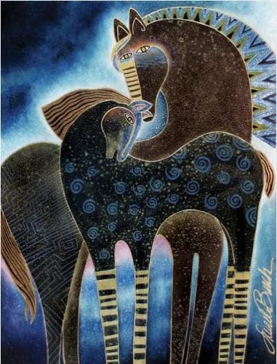 art oil painting reproduction of  Laurel Burch Indogo Sky Mares museum quality handmade