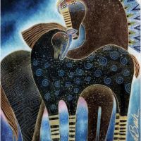 Laurel Burch Indogo Sky Mares Hand Painted Reproduction