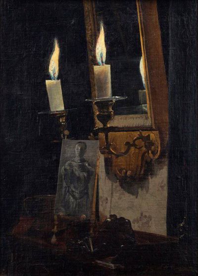 art oil painting reproduction of  Laurits Andersen Small Interior With Burning Candles museum quality handmade