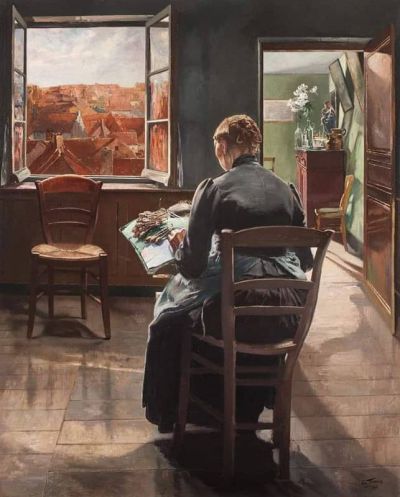 art oil painting reproduction of  Leon Frederic La Encajera museum quality handmade