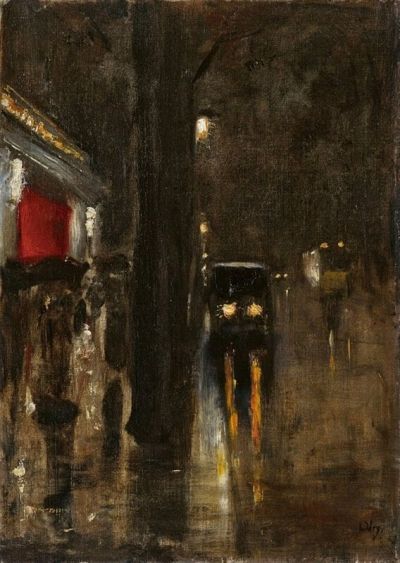 art oil painting reproduction of  Lesser Ury N Chtliche Stra Enszene Berlin In Den Zelten C. 1915-20 museum quality handmade
